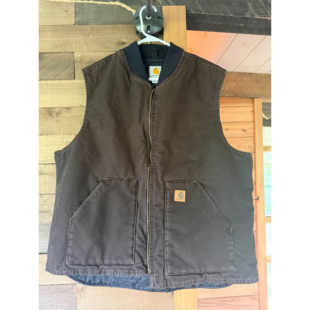 Carhartt VTG Y2K Duck Vest Dark Brown Quilt Lined Canvas Workwear 2XL Tall Mens